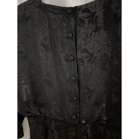 Silk Studio Black Floral Midi Dress Sz 14 Retro Silk Party Event - Picture 6 of 9